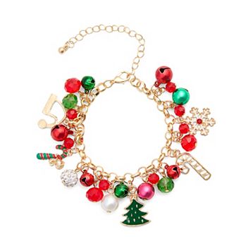 Gold Tone Christmas Beads & Charms Bracelet