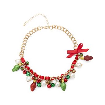 Gold Tone Christmas Acrylic Statement Necklace