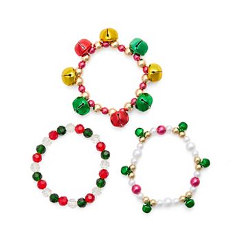 Gold Tone Jingle Bells 3 pc Stretch Bracelet Set