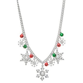 Silver Tone Snowflake Charms Necklace