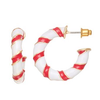 Gold Tone Candy Cane Hoop Earrings