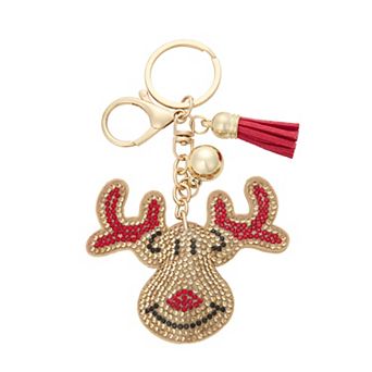 Gold Tone Rhinestone Reindeer Bag Charm