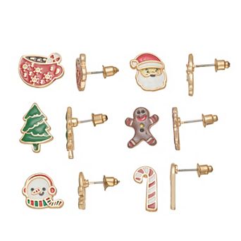 Gold Tone 6-Pair Holiday Earring Set