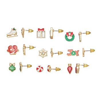 Gold Tone 9-Pair Holiday Joy Earring Set