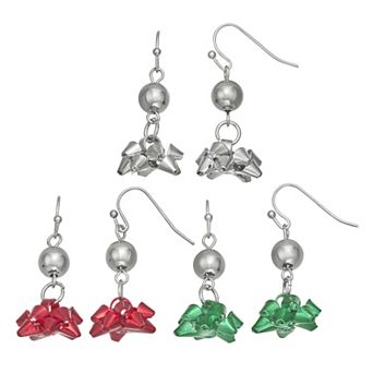 Silver Tone 3-Pair Christmas Bow Earing Set