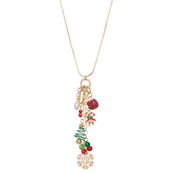 Gold Tone Christmas Polished Cluster Charm Necklace