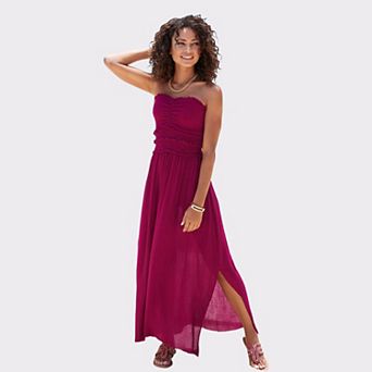Lascana Women's Strapless Ruffle Detail Maxi Dress