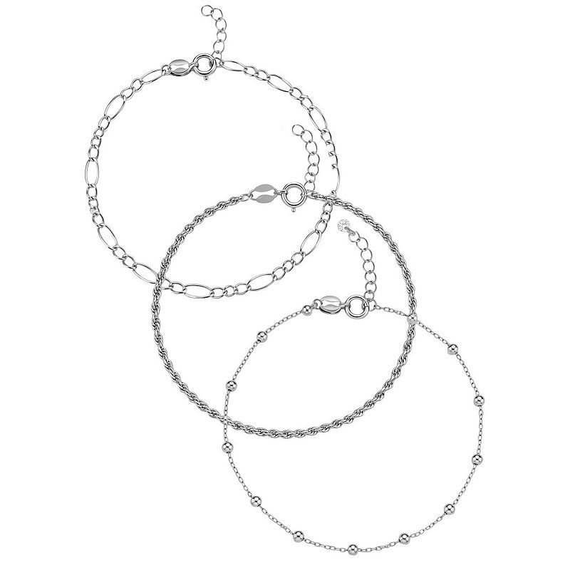 PRIMROSE Polished Bead Station Cable Chain, Rope Chain And Oval Link Chain Bracelet Set, Women's,