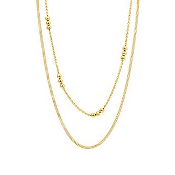 PRIMROSE Polished Triple Bead Station Cable Chain And Twist Snake Chain Necklace Set