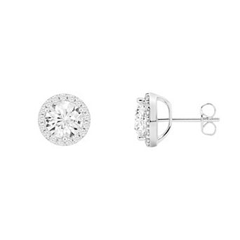PRIMROSE Sterling Silver Round Cubic Zirconia Pave Halo Stud Earrings