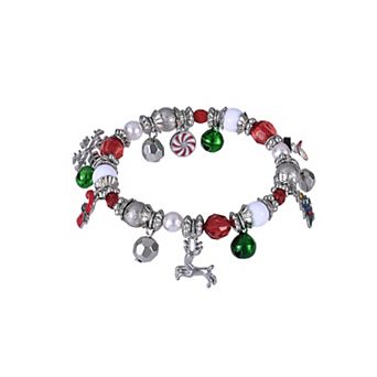 Silver Tone Christmas Charm Stretch Bracelet