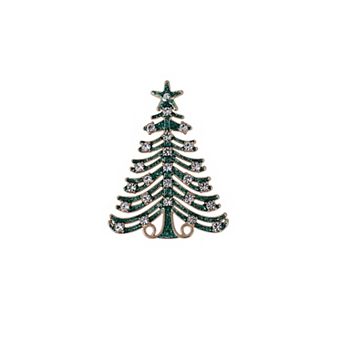 Gold Tone Green Enamel & Stone Christmas Tree Pin
