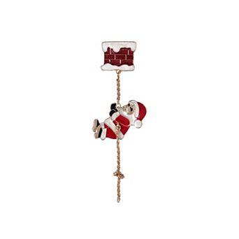 Gold Tone Polished Enamel Santa Claus Chimney Climbing Pin