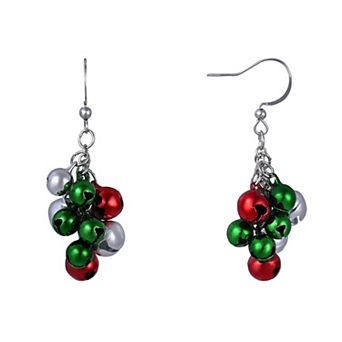 Silver Tone Enamel Jingle Bell Linear Drop Earrings