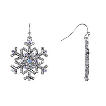 Silver Tone Snowflake Drop Earrings
