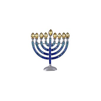 Silver Tone Menorah Rhinestone Pin