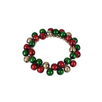 Gold Tone Polished Enamel Jingle Bell Stretch Bracelet