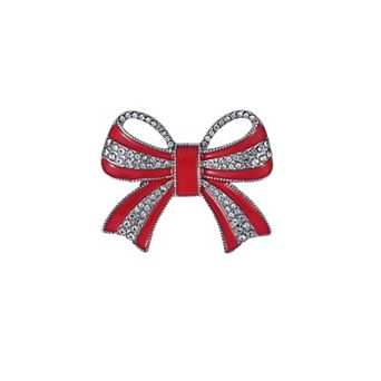 Silver Tone Crystal Bow Pin