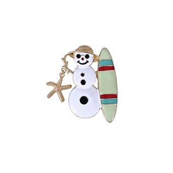 Gold Tone Snowman & Surf Board Enamel Pin