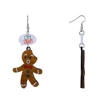 Silver Tone Oh Snap! Gingerbread Man Drop Earrings
