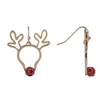 Gold Tone Cutout Rudolph the Red-Nosed Reindeer Earrings Set