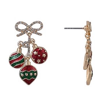 Gold Tone Enamel Ornament Cluster Drop Earrings Set