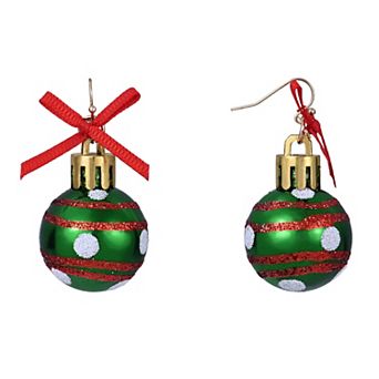 Gold Tone Green Decorated Christmas Ornament Earrings Set