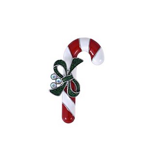 Silver Tone Candy Cane Enamel Pin