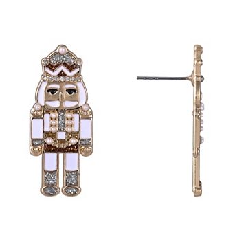 Gold Tone Enamel Nutcracker Stud Earrings