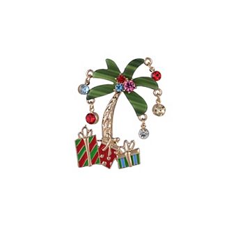 Gold Tone Palm Tree & Gifts Enamel Pin