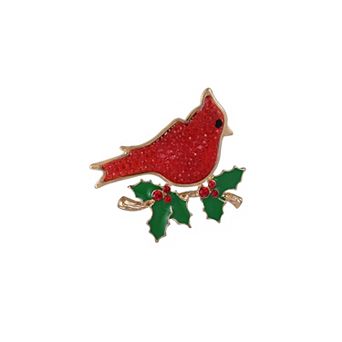 Gold Tone Cardinal Holly Branch Pin