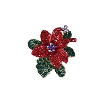 Gold Tone Rhinestone Poinsettia Pin