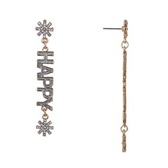 Gold Tone Happy New Year Mismatch Earrings