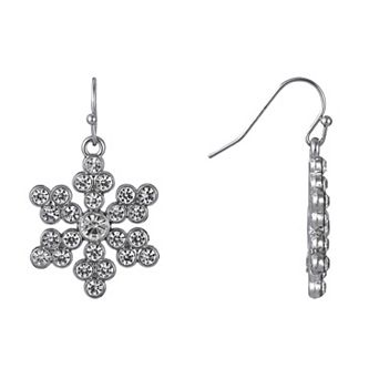 Silver Tone Stone Snowflake Drop Earrings