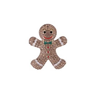 Gold Tone Brown Stone Gingerbread Man Holiday Pin