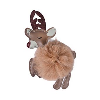 Brown Faux-Fur Puff Reindeer Keychain