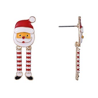 Gold Tone Enamel Santa Claus with Legs Drop Earrings