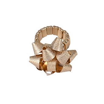 Gold Tone Textured Gift Bow Stretch Ring
