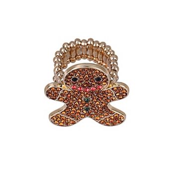 Gold Tone Brown Stone Gingerbread Man Stretch Ring