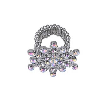 Silver Tone Stone Snowflake Stretch Ring