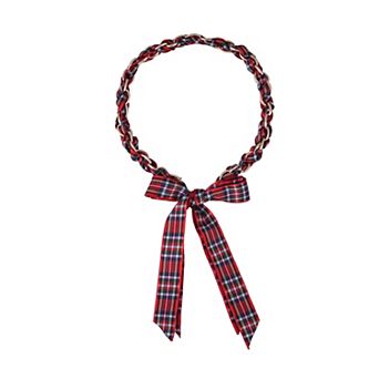Gold Tone Plaid Bow Chunky Chain Collar Necklace