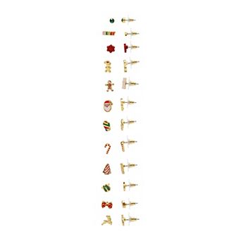 Gold Tone 12-Pair Holiday Icons Nickel Free Earring Set