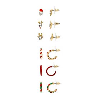 Gold Tone 6-Pair Holiday Hoops Nickel Free Earring Set