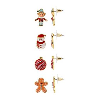 Gold Tone 4-Pair Elf Ornament Nickel Free Earring Set