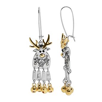 Two-Tone Reindeer Jingle Bells Nickel Free Earrings