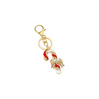 Gold-Tone Pave Candy Cane Bag Charm