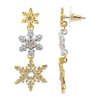 Two-Tone Snowflake Drop Earrings