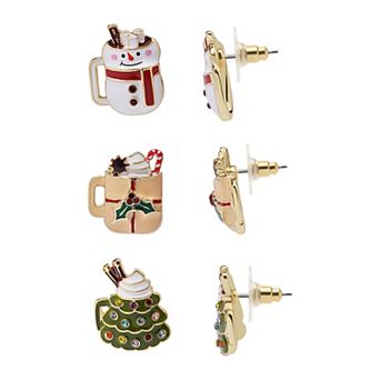Gold-Tone Cocoa Holly Tree 3-Pair Earring Set