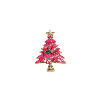 Gold-Tone Pink Tree Pin