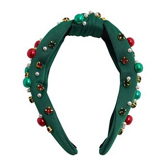 Green Holiday Knotted Embellished Headband